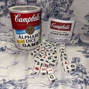 Campbells Soup Alphabet Dice Family Game Complete - 36 Dice + Unused Score Sheet